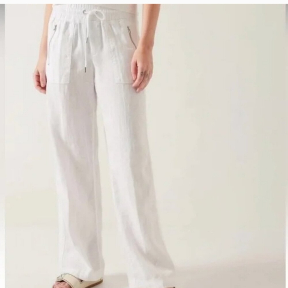 NWT Athleta White Wide-Leg Drawstring Linen Pants - Picture 2 of 5